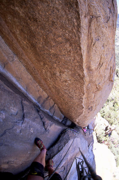 Heather Hayes pulling the crux on the first pitch of Candyland.