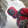 3. Jason C. getting ready for the crux of the Japanese Couloir (A.K.A SPINDRIFT FUNNEL) and the climb. A short section of solid WI4 with a 50lb pack. Photo by Avery Nelson