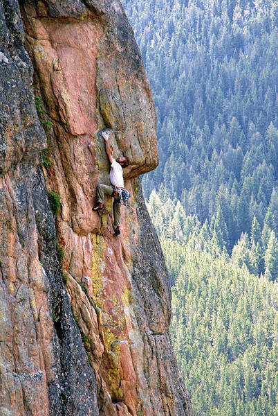 Pat nearing the top (and the crux) of pitch 2