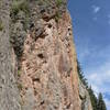 George above the crux of the route on a beautiful fall day. 