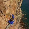 Kris Gorny moving through the final cux moves (5.11).  FFA.