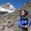  Nancy Bell on the way up Illiniza Norte with Illiniza Sur in the background.