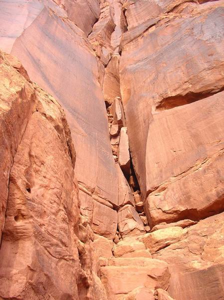 The solid blocks at the beginning of pitch one of Longbow Chimney.  Quite frightening.