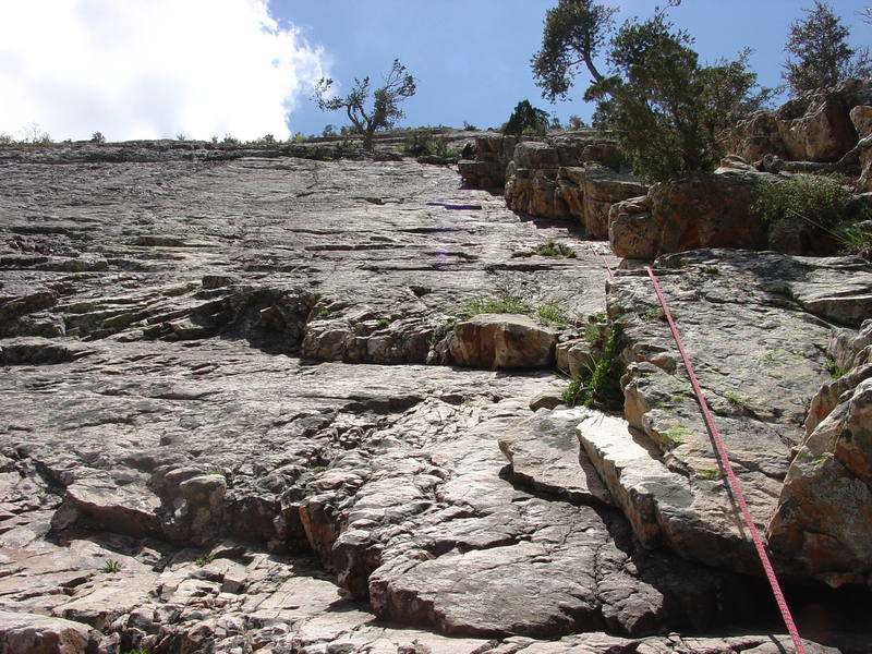 One of the many routes up the slab