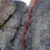 Crux crack of climb near middle of route.