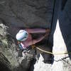 Natalie enjoying a classic trad line called Millenium Madness at Waipapa, draped in the North Island jungle.