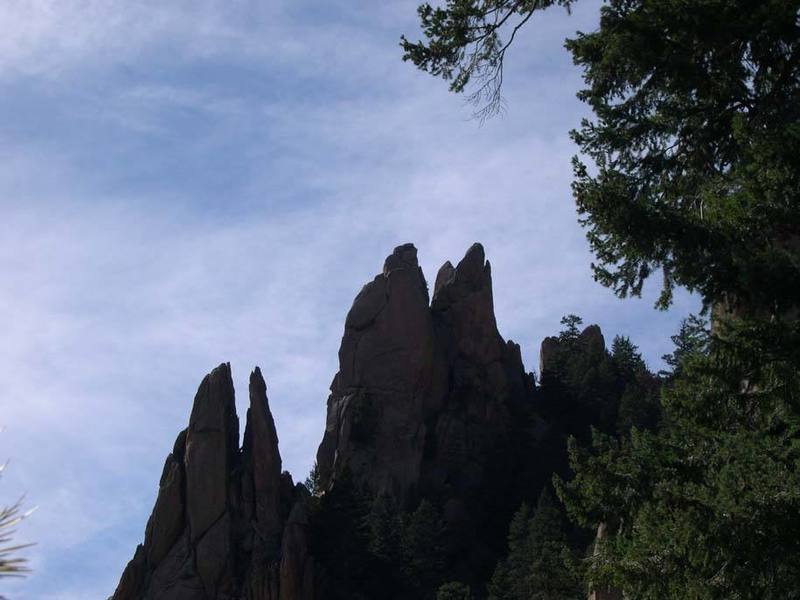 A look back while hiking to Cynnical Pinnacle, Rip Van Winkle is in the middle.