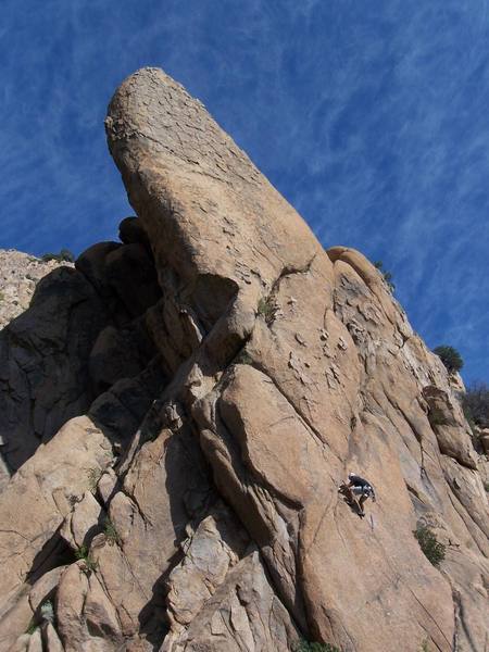 Approaching the crux on "Nightstalker"<br>
<br>
Photo: by JT Daiker