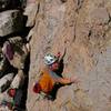 Midway up Hidden Gold (5.7), Holcomb Valley Pinnacles