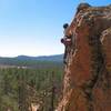 Just below the anchors on Skyline Pillar (5.7), Holcomb Valley Pinnacles