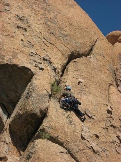 Me following Christian's lead on "Nightstalker".  After belaying JT and I from above, Christian regretted not reapplying sunscreen before leading the climb.