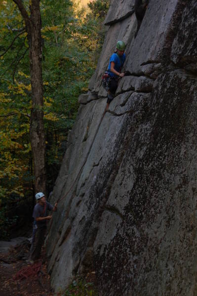 Krista working her way up this great warm-up, ever widening crack.