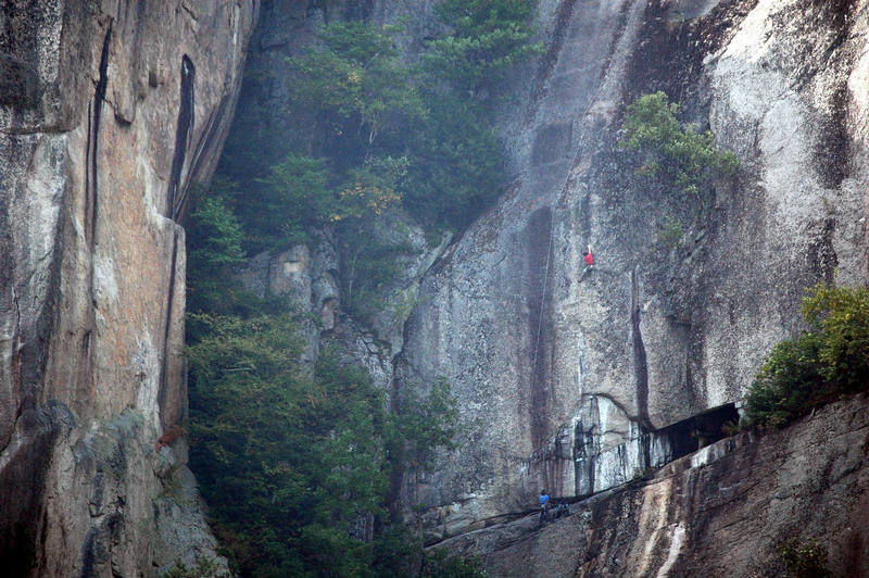 The upper part of the route. Taken from the cottages below the cliff. Photo by Tim Martel.