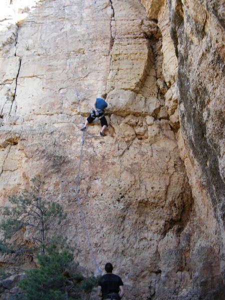 Ashley Gann about to hit the crux.