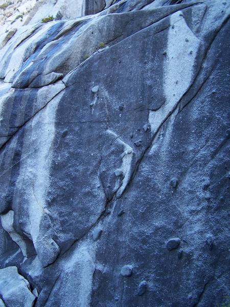 Here is a view of the route from across the gully on top of the easy slab.