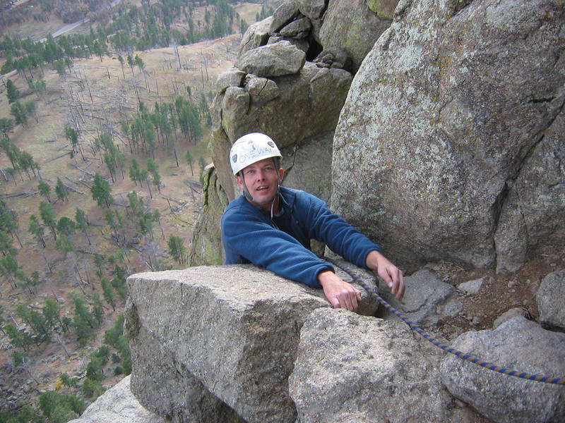 Mark at the top of Chockstone Chimney.