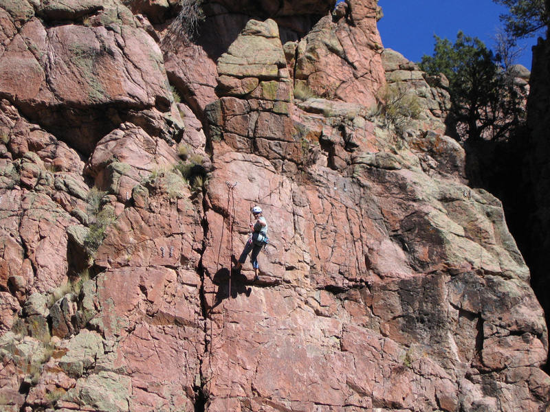 Rachael giving the thumbs-up after a successful ascent of Old Punks on Crack