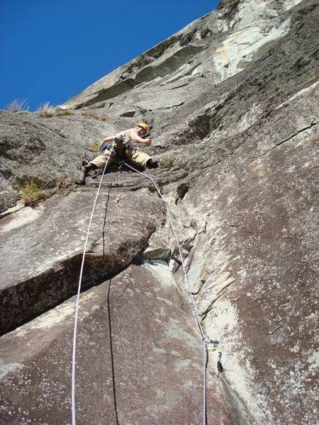 Looking up at the 5.10c pitch.  This is way easier for taller people. 