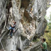 jakob on the start of Flyin... unknown climber on Techno in the back ground... me on belay...