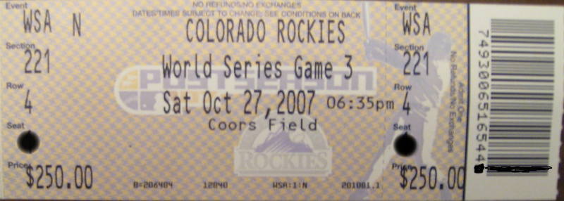 Rockies - Red Sox World Series ticket #1