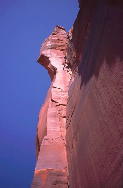 Resevior Wall is tall and clean, giving rise to fantastic features, both climbed and unclimbed. Photo of unknown tower and corner at the Rez by Tony Bubb, 2005.