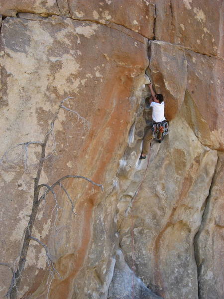 I managed (barely) to lead this classic route on my last Birthday. Photo by Andrew J. Blair, LE*.