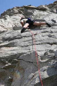 Nearing the anchors on Shockwave, 5.10c.
