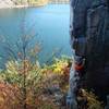 Kris Gorny scoping gear on his send of this sweet route, October 2007.