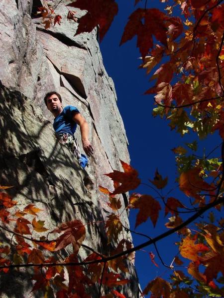 Isaac Therneau at a rest halfway up Cracker Jack on a beautiful October day, 2007.