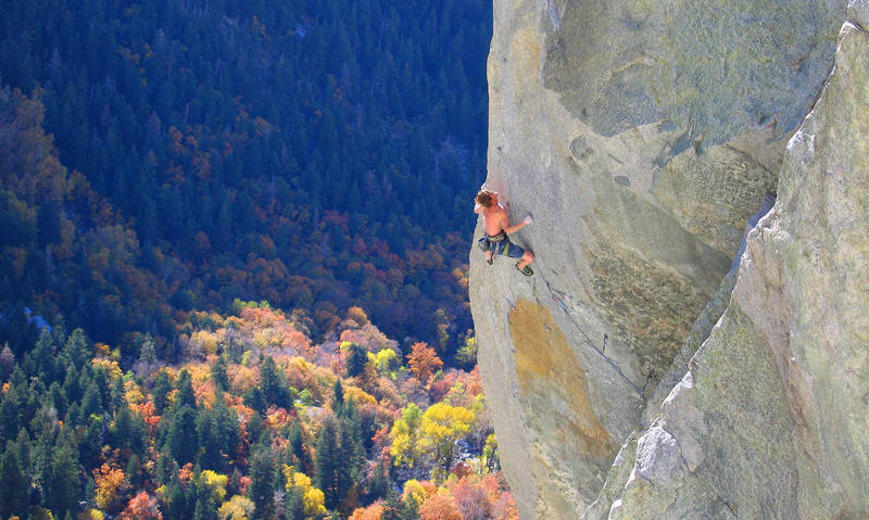 Clay Calhoon on the edge of the Green Adjective Gully in Fall of 2005.