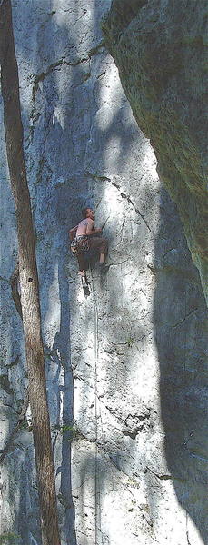 Jim at the crux before the flake..