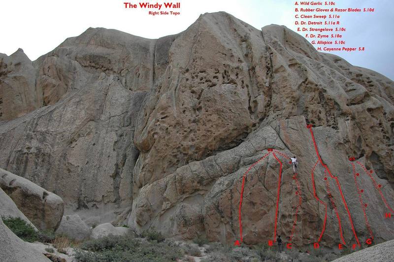 A few fun routes on the right side of the west-facing Windy Wall