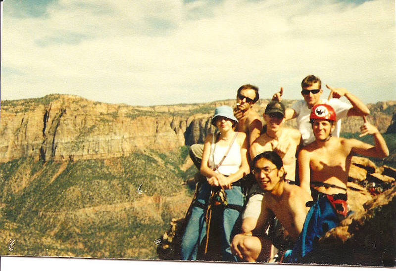 1/2 of the White Harlem crew circa 1997 on the summit. This was the 3rd ascent of the tower.