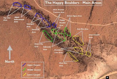 Area locations at the Happy Boulders