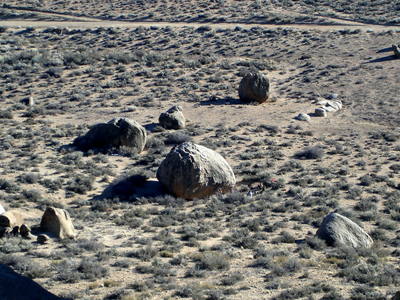 Tut Boulder (center) from up on Buttermilk Dome