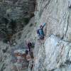 Lee Jensen belaying Perin Blanchard on <em>[[106054970]]</em>.