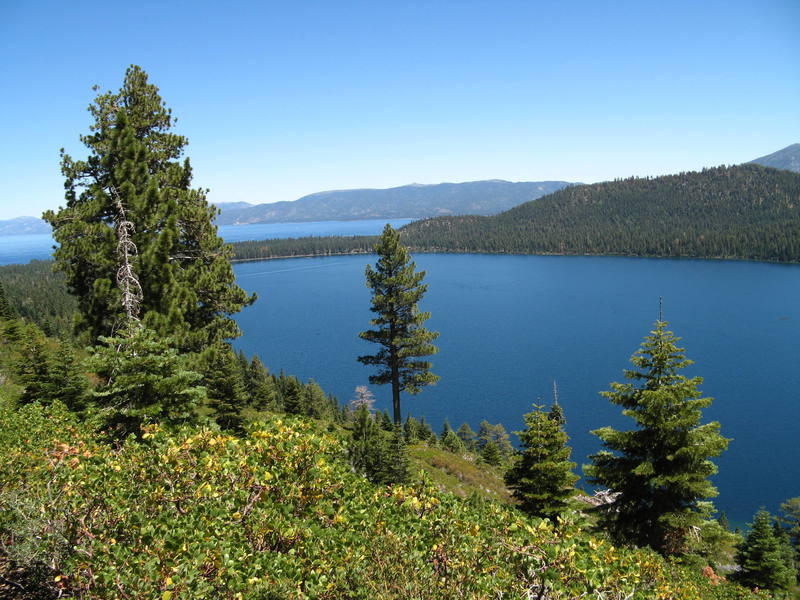 Beginning the hike to Mt. Tallac with fallen leaf lake and Lake Tahoe in the background