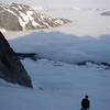 Descending the Queen Sabe Glacier in the morning. Jo-burg is the hill across the valley. 