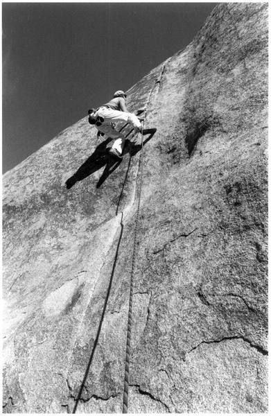 Me on Pinky Lee in the mid 80's. Shot by Rob Mulligan the only one I knew who could shoot pictures like this while belaying (usually from the hip).