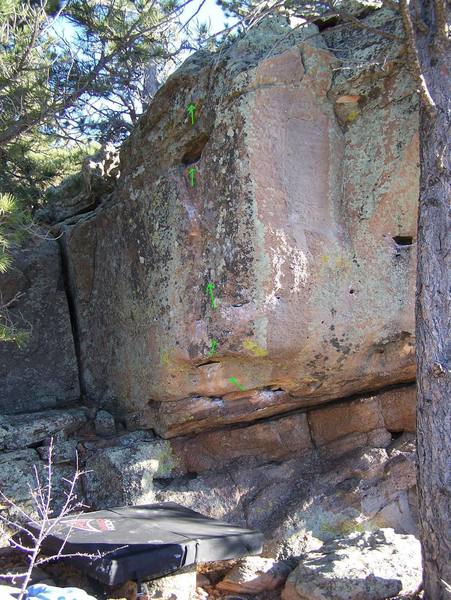 Good look at the chalked holds of the Real Pocket Wall V0.