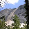 Not in the Platte!  This mystery dome is about twenty miles up the Merced River from Yosemite.  We found it during an epic backpack from Mammoth to Yosemite.  I put a picture here thinking that those who like hiking heavy loads into Lost Creek might be interested in this golden giant. Very sunny, so not a good summer expedition.  Way past Merced Lake, where the plane full of weed crashed in the early 1970s.  Maybe even a mile past Washburn lake. I didn't take good photo notes.  <br>
<br>
Has it has been climbed? There are no journal reports, and I scanned it with binoculars, finding no slings.  In my opinion, it should be rappel descended to avoid a heinous looking gully/bushwack descent.  Also, in my opinion it should be climbed and hand drilled (wilderness rules) by someone else. Please email me when done, or if you need help.