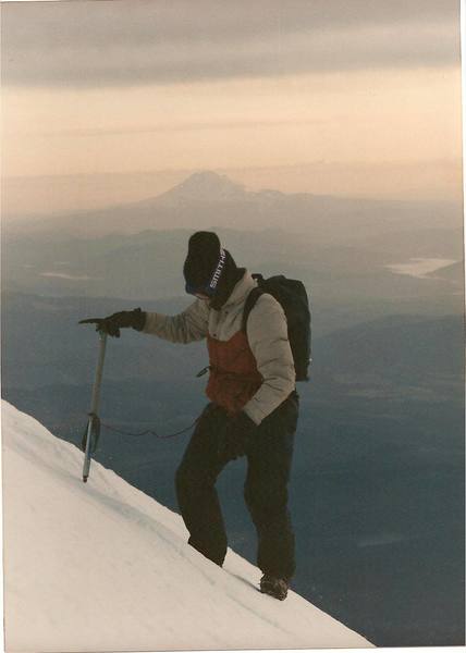 Mark Kerns high on Cooper Spur in early spring conditions.<br>
April 1985