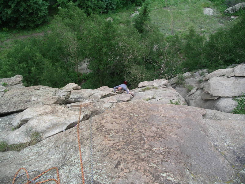 Looking down Armaj Das from the first belay.