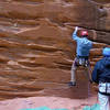 The door to this 10+. Perin Blanchard starts his journey with Walt belaying.
