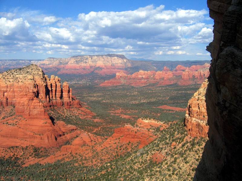 A view from Sedona Scenic Cruise looking north, you can see the Christianity Spires on the left, then Marges Draw, and finally Wilson Mt. in the distance.