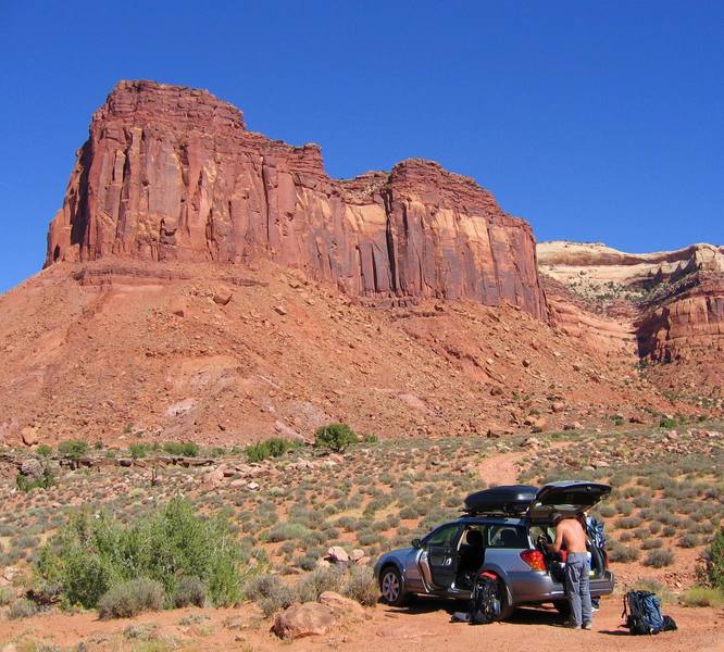 Original Meat Wall. <br>
<br>
Park here, or, save yourself 10-15 minutes by crossing the rutted, rocky wash (high clearance needed) and driving further up the road. 