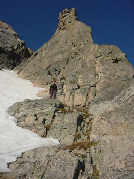 At the start of the buttress.