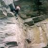 Shadowdance 2nd pitch circa 1996. Climber Julian Smith; photographer Brian Talbert.