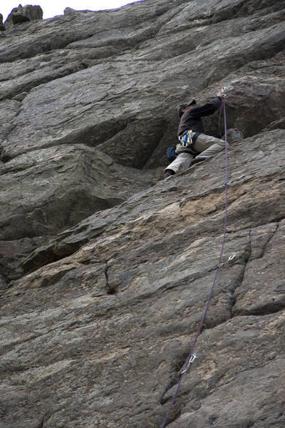 Rick Anderson Clipping the upper section of the route.