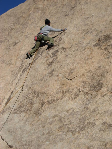 On the crux. (c) Scott Nomi